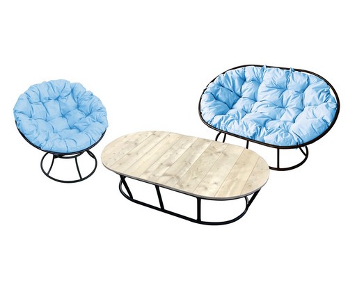 Комплект мебели Мамасан-папасан (черный с голубыми подушками)