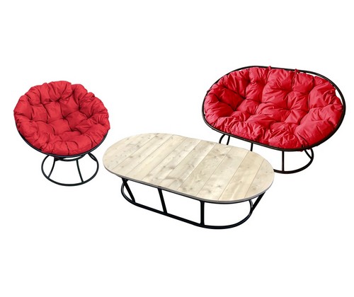 Комплект мебели Мамасан-папасан (черный с красными подушками)