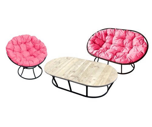 Комплект мебели Мамасан-папасан (черный с розовыми подушками)