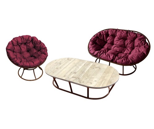 Комплект мебели Мамасан-папасан (коричневый с бордовыми подушками)