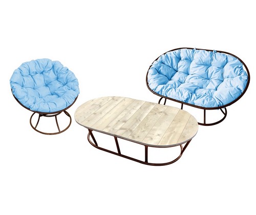 Комплект мебели Мамасан-папасан (коричневый с голубыми подушками)