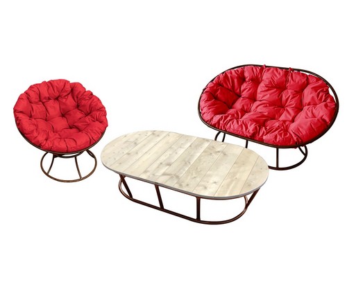 Комплект мебели Мамасан-папасан (коричневый с красными подушками)