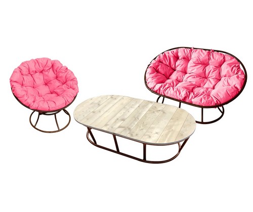 Комплект мебели Мамасан-папасан (коричневый с розовыми подушками)