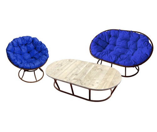 Комплект мебели Мамасан-папасан (коричневый с синими подушками)