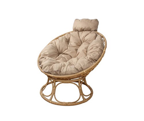 Кресло Папасан Home Мини с ротангом (бежевое, подушка Лен)
