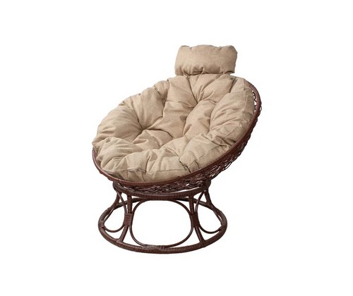 Кресло Папасан Home Мини с ротангом (коричневое, подушка Лен)