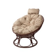 Кресло Папасан Home Мини с ротангом (коричневое, подушка Лен)