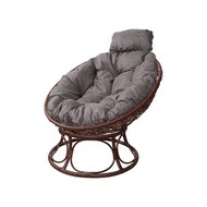 Кресло Папасан Home Мини с ротангом (коричневое, подушка Пепел)