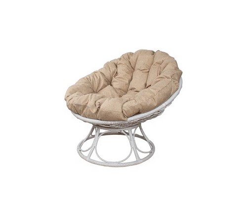 Кресло Папасан Home с ротангом (белое, подушка Лен)