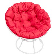 Кресло Папасан металл (белое с красной подушкой)