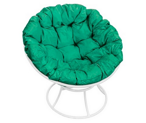 Кресло Папасан металл (белое с зеленой подушкой)