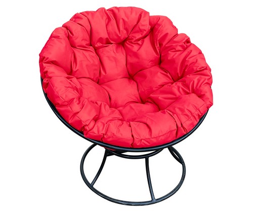 Кресло Папасан металл (черное с красной подушкой)
