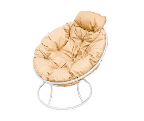 Кресло Папасан Мини металл (белое с бежевой подушкой)