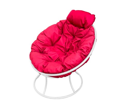 Кресло Папасан Мини металл (белое с красной подушкой)
