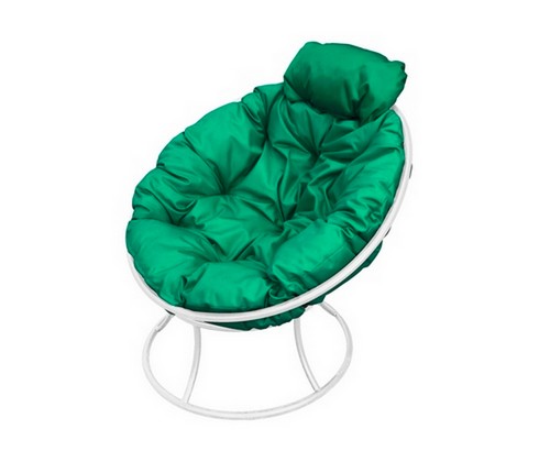 Кресло Папасан Мини металл (белое с зеленой подушкой)