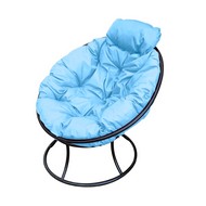 Кресло Папасан Мини металл (черное с голубой подушкой)