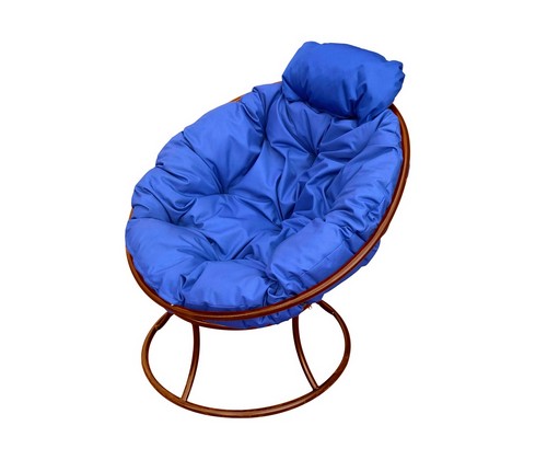 Кресло Папасан Мини металл (коричневое с синей подушкой)