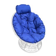 Кресло Папасан Мини ротанг (белое с синей подушкой)