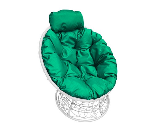 Кресло Папасан Мини ротанг (белое с зеленой подушкой)