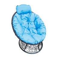 Кресло Папасан Мини ротанг (черное с голубой подушкой)