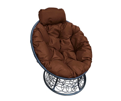 Кресло Папасан Мини ротанг (черное с коричневой подушкой)