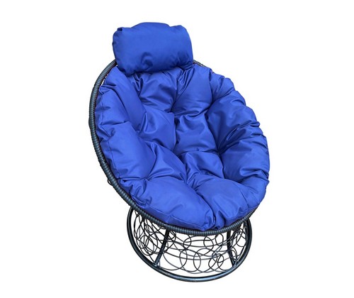 Кресло Папасан Мини ротанг (черное с синей подушкой)