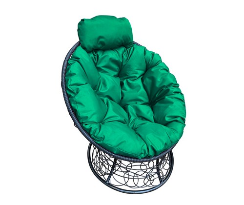 Кресло Папасан Мини ротанг (черное с зеленой подушкой)