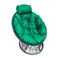 Кресло Папасан Мини ротанг (черное с зеленой подушкой)