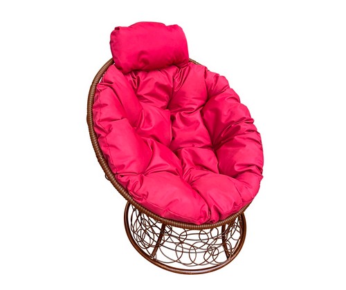 Кресло Папасан Мини ротанг (коричневое с красной подушкой)