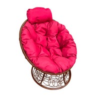 Кресло Папасан Мини ротанг (коричневое с красной подушкой)