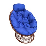 Кресло Папасан Мини ротанг (коричневое с синей подушкой)