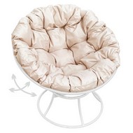 Кресло Папасан пружинка металл (белое с бежевой подушкой)