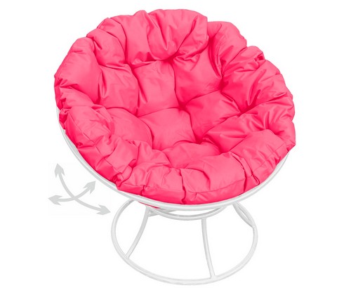 Кресло Папасан пружинка металл (белое с розовой подушкой)