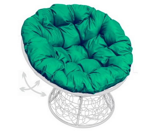 Кресло Папасан пружинка ротанг (белое с зеленой подушкой)