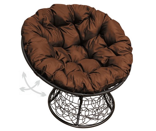 Кресло Папасан пружинка ротанг (черное с коричневой подушкой)