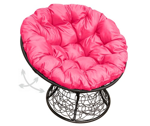 Кресло Папасан пружинка ротанг (черное с розовой подушкой)