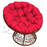Кресло Папасан пружинка ротанг (коричневое с красной подушкой)