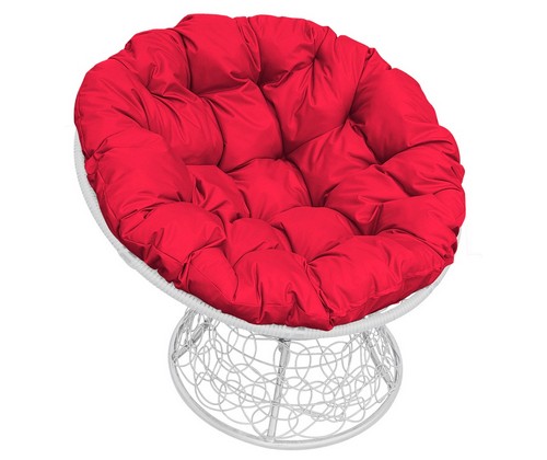 Кресло Папасан ротанг (белое с красной подушкой)