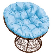 Кресло Папасан ротанг (коричневое с голубой подушкой)
