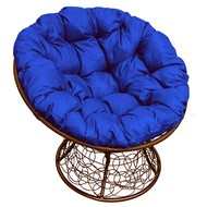 Кресло Папасан ротанг (коричневое с синей подушкой)