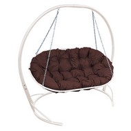 Подвесное кресло-диван Мамасан со стойкой (белое с коричневой подушкой)