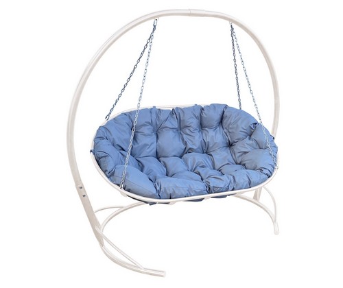 Подвесное кресло-диван Мамасан со стойкой (белое с серой подушкой)