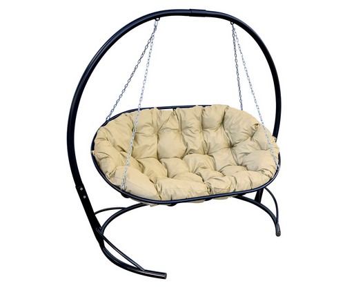 Подвесное кресло-диван Мамасан со стойкой (черное с бежевой подушкой)