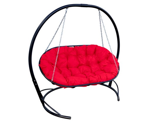 Подвесное кресло-диван Мамасан со стойкой (черное с красной подушкой)