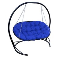 Подвесное кресло-диван Мамасан со стойкой (черное с синей подушкой)