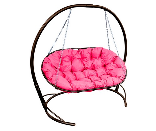 Подвесное кресло-диван Мамасан со стойкой (коричневое с розовой подушкой)