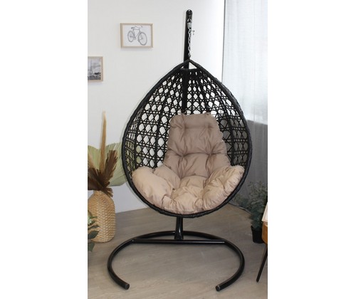 Подвесное кресло Капля Люкс (черное с бежевой подушкой)
