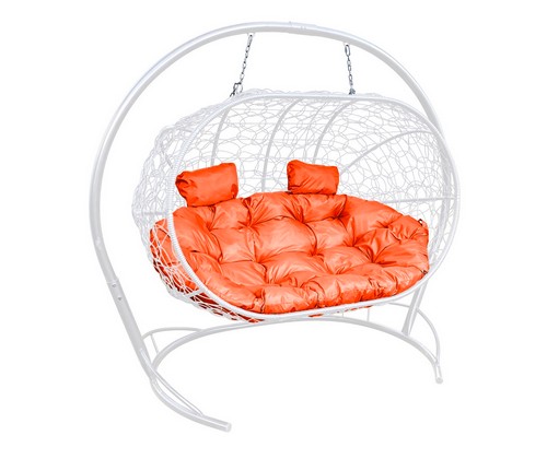 Кокон Лежебока (ротанг, белое с оранжевой подушкой)