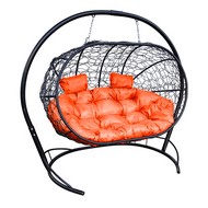 Кокон Лежебока (ротанг, черное с оранжевой подушкой)