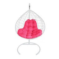 Подвесное кресло кокон XL Ротанг (белое с розовой подушкой)